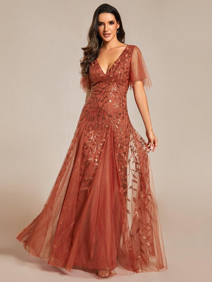 ever ASTRAL|Elegant Ruffle Sleeves Maxi Sequin Mother of the Bride Dress