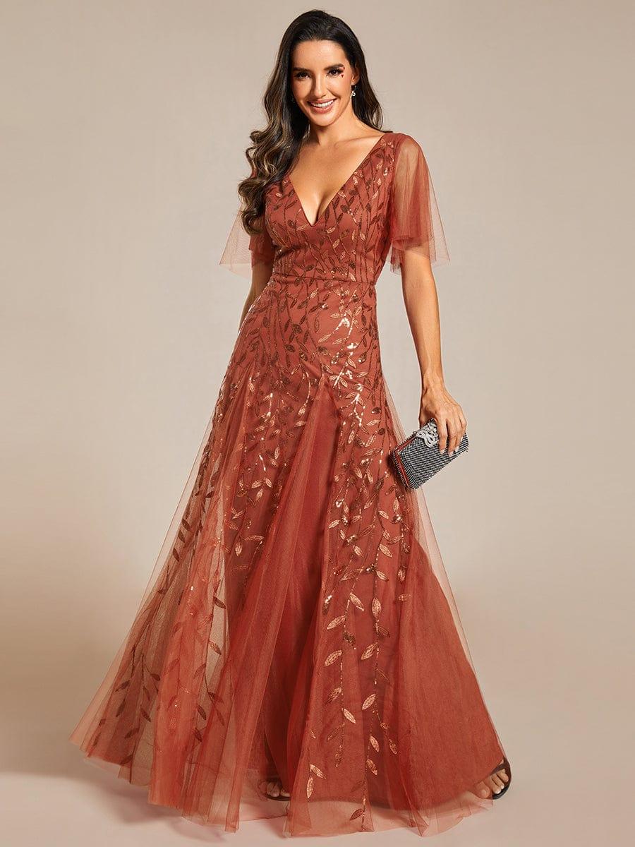 ever ASTRAL|Elegant Ruffle Sleeves Maxi Sequin Mother of the Bride Dress