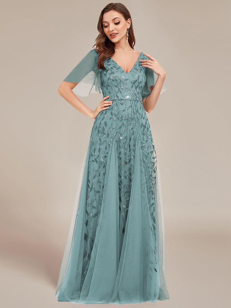 ever ASTRAL|Elegant Ruffle Sleeves Maxi Sequin Mother of the Bride Dress