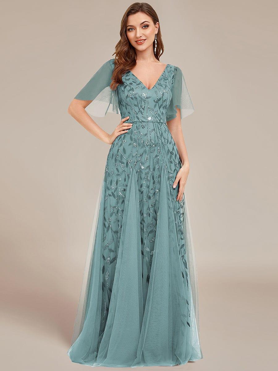 ever ASTRAL|Ruffle Sleeves Leaf Sequin Maxi Bridesmaid Dress