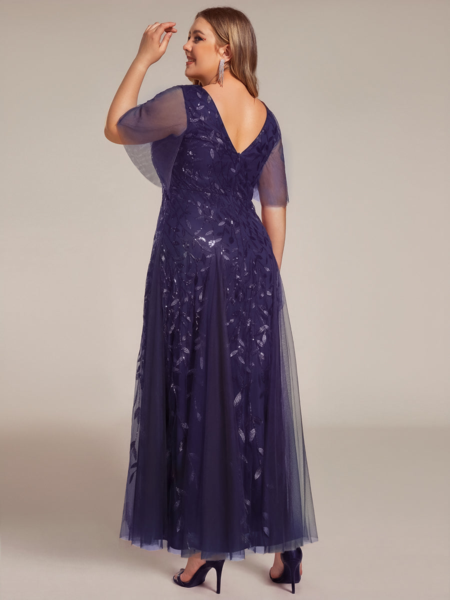 ever ASTRAL|Elegant Ruffle Sleeves Maxi Sequin Mother of the Bride Dress