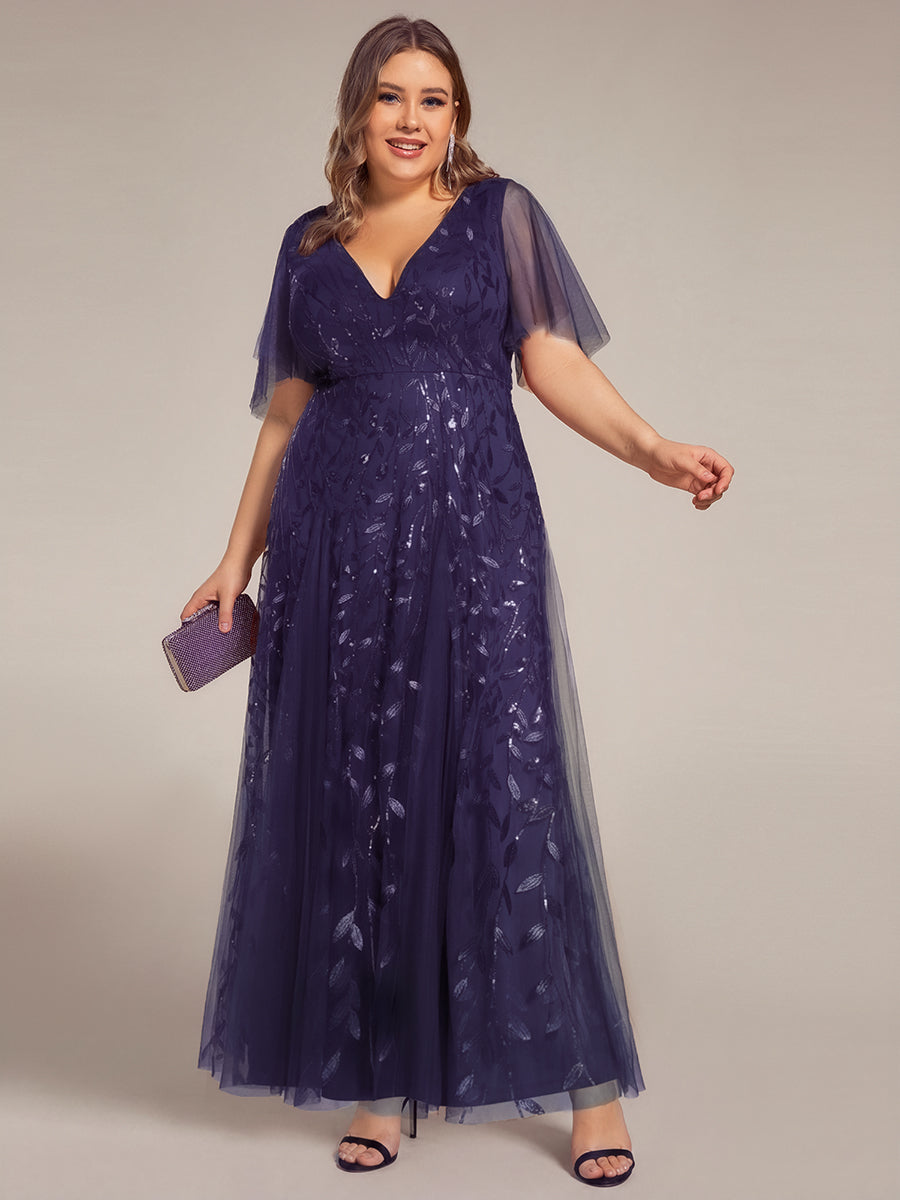 ever ASTRAL|Shimmery Ruffle Sleeves Maxi Sequin Evening Dress