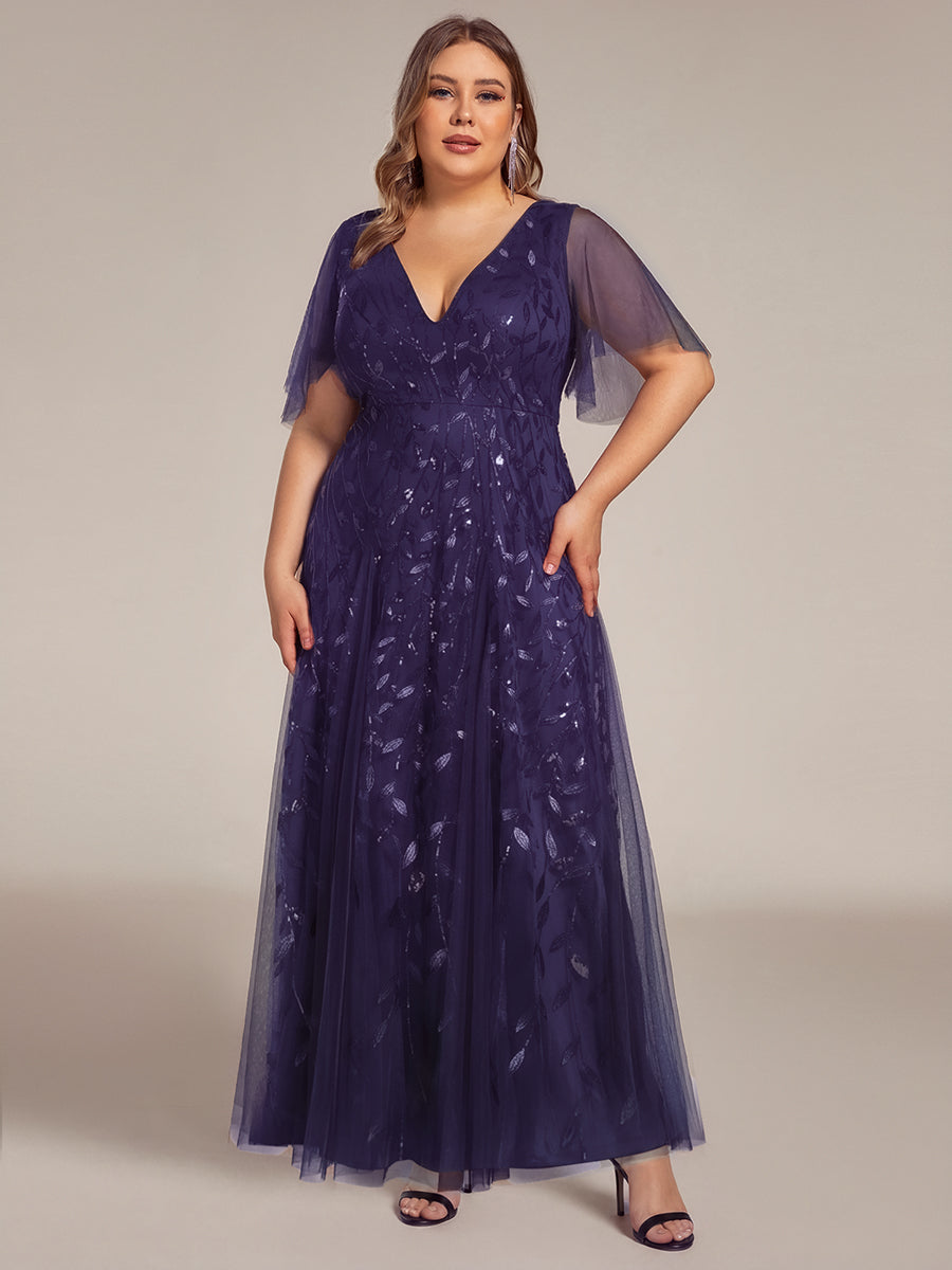 ever ASTRAL|Ruffle Sleeves Leaf Sequin Maxi Bridesmaid Dress