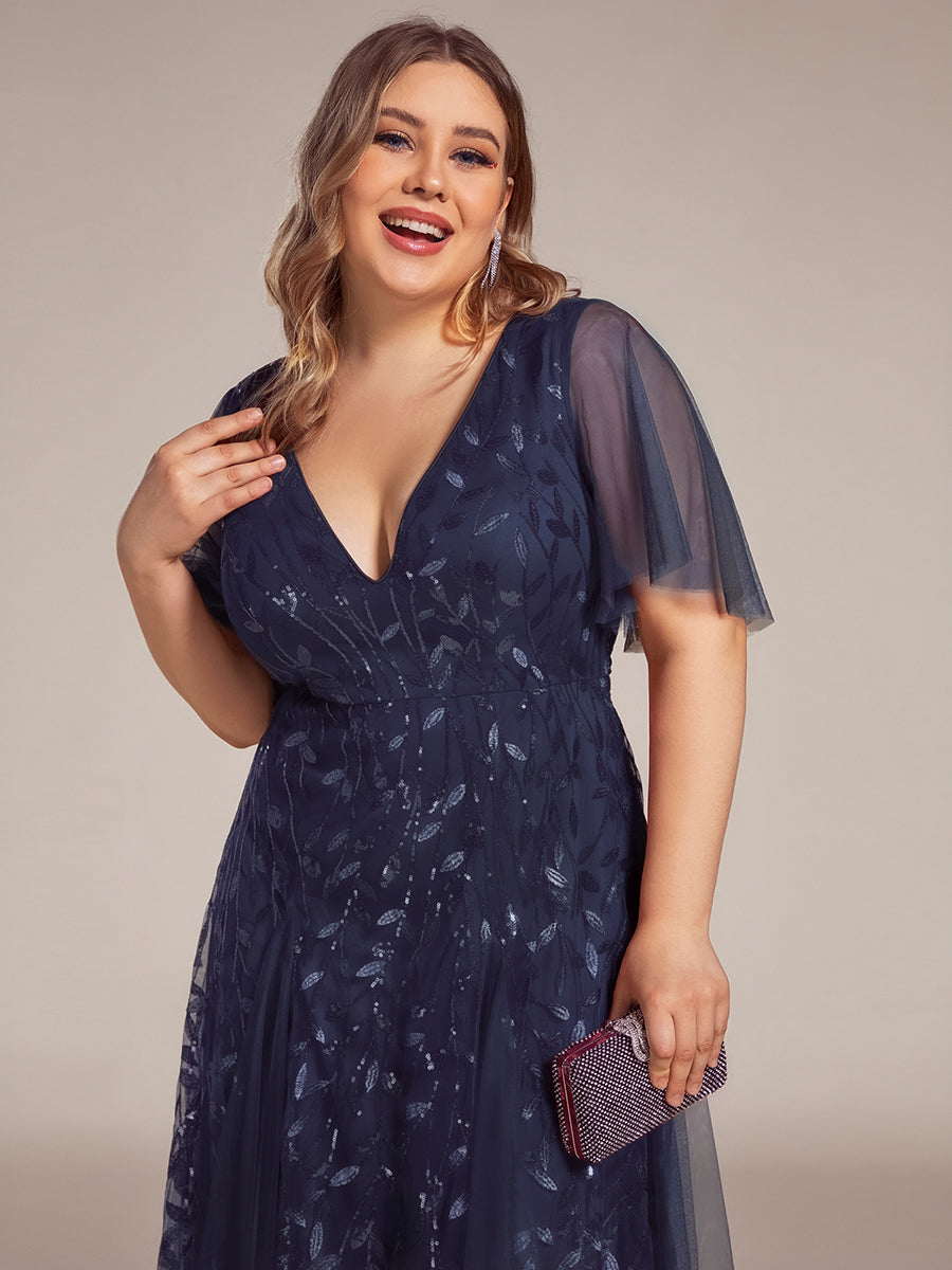 ever ASTRAL|Shimmery Ruffle Sleeves Maxi Sequin Evening Dress