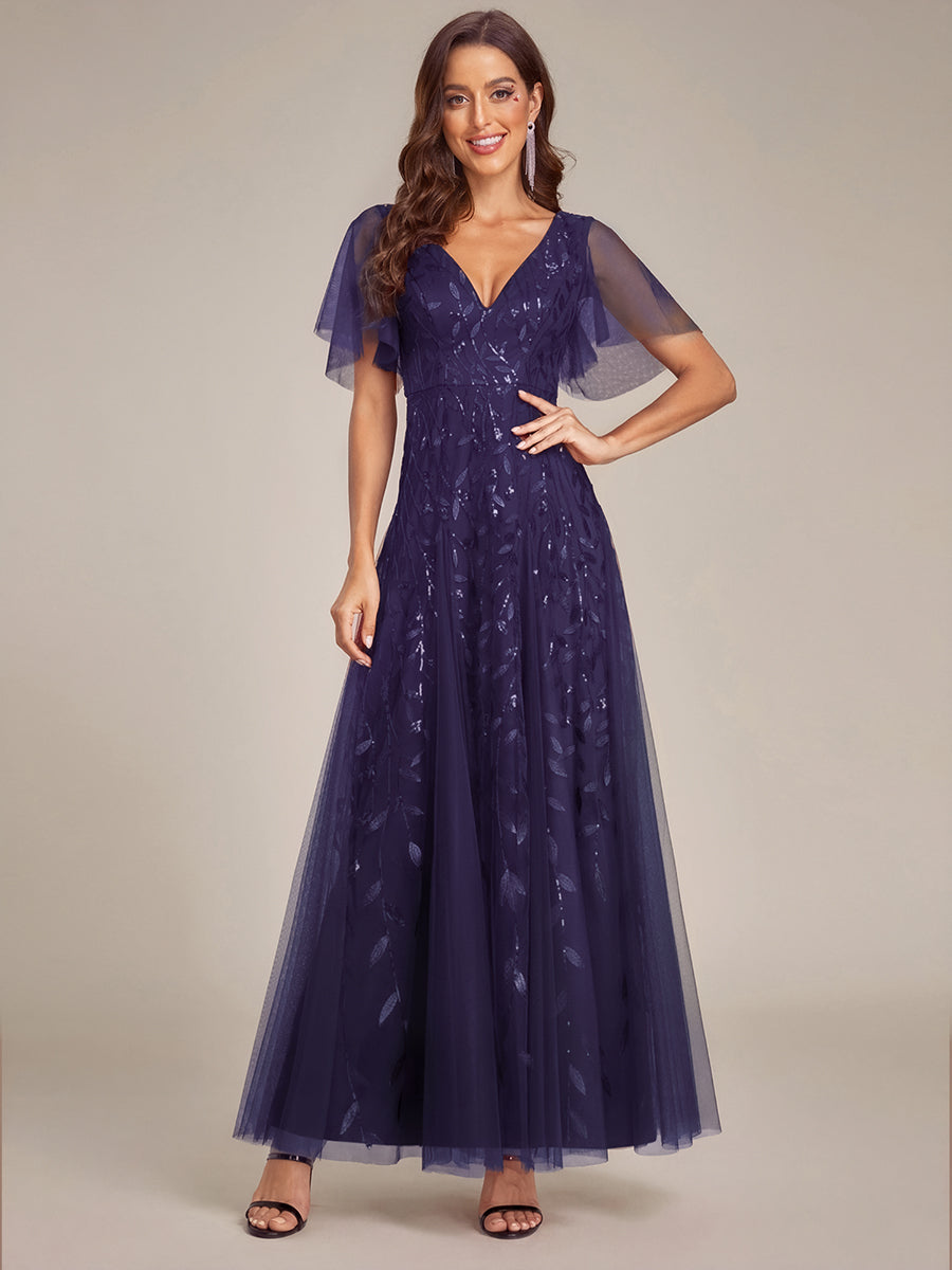 ever ASTRAL|Elegant Ruffle Sleeves Maxi Sequin Mother of the Bride Dress