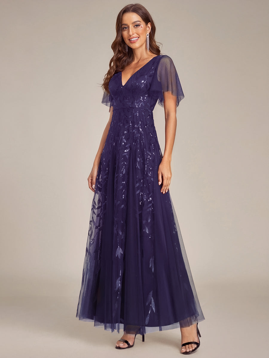 ever ASTRAL|Shimmery Ruffle Sleeves Maxi Sequin Evening Dress