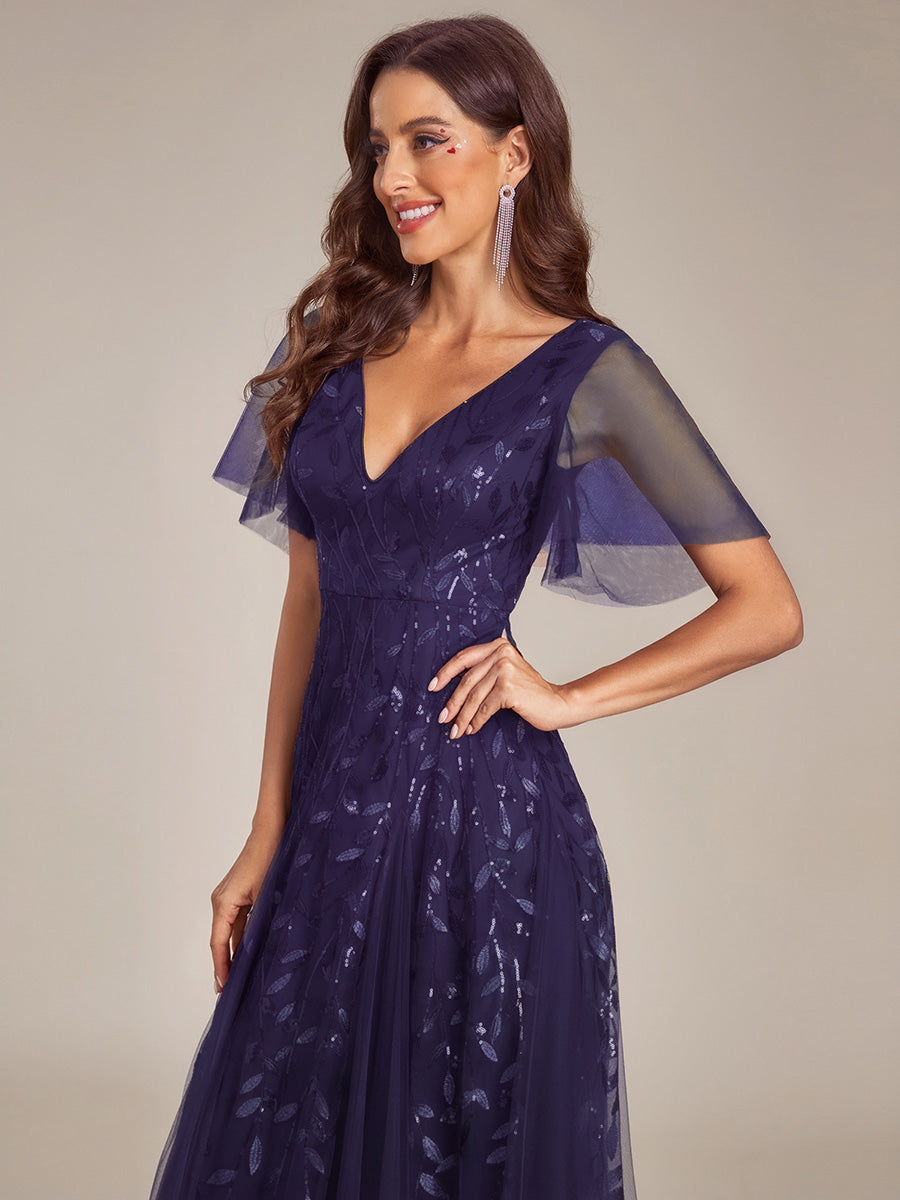 ever ASTRAL|Elegant Ruffle Sleeves Maxi Sequin Mother of the Bride Dress