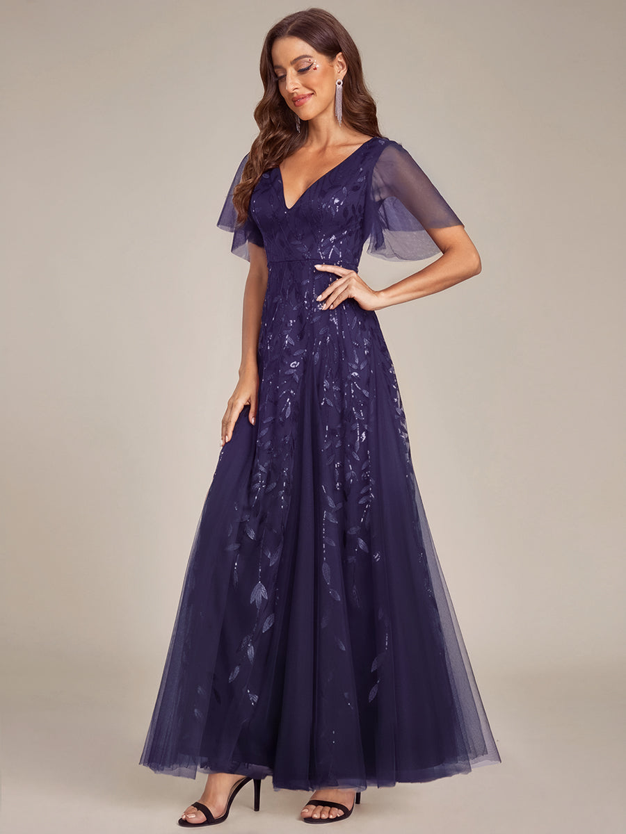 ever ASTRAL|Elegant Ruffle Sleeves Maxi Sequin Mother of the Bride Dress