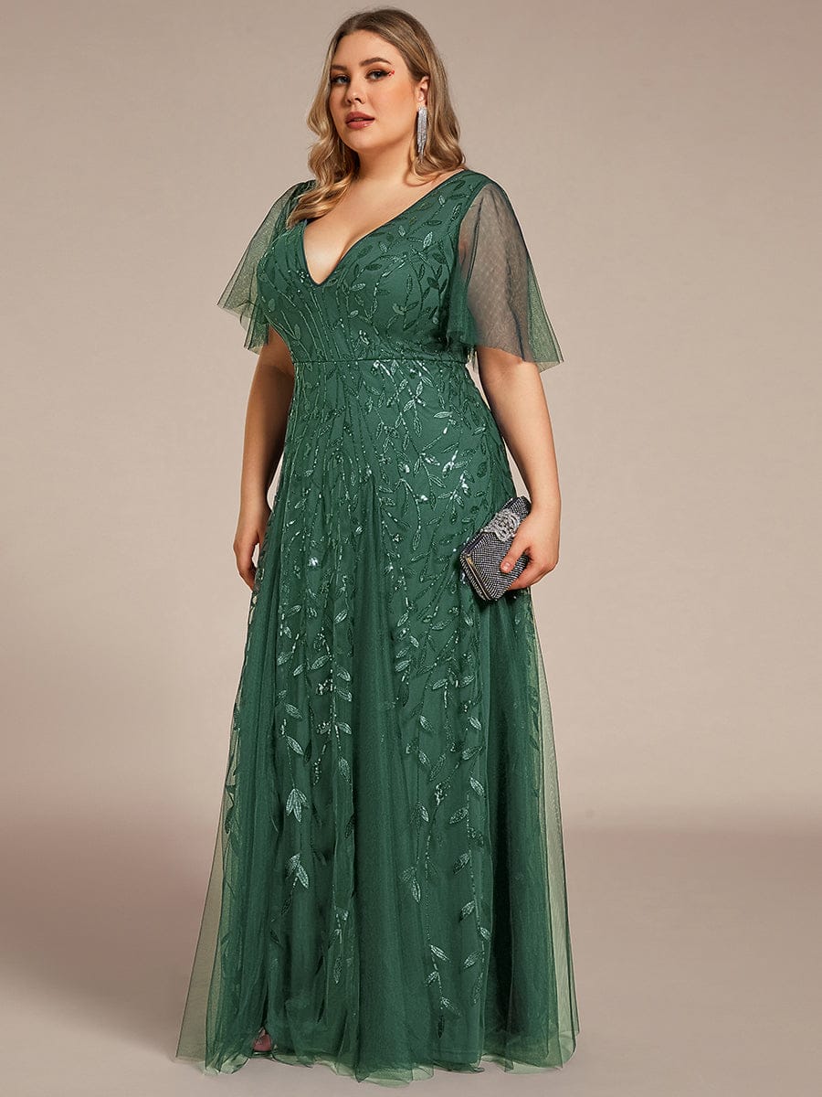 ever ASTRAL|Shimmery Ruffle Sleeves Maxi Sequin Evening Dress