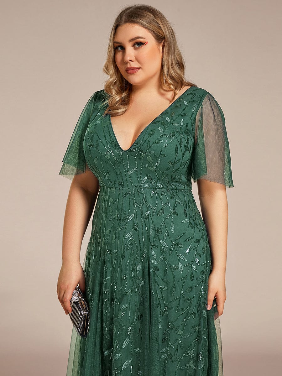 ever ASTRAL|Shimmery Ruffle Sleeves Maxi Sequin Evening Dress