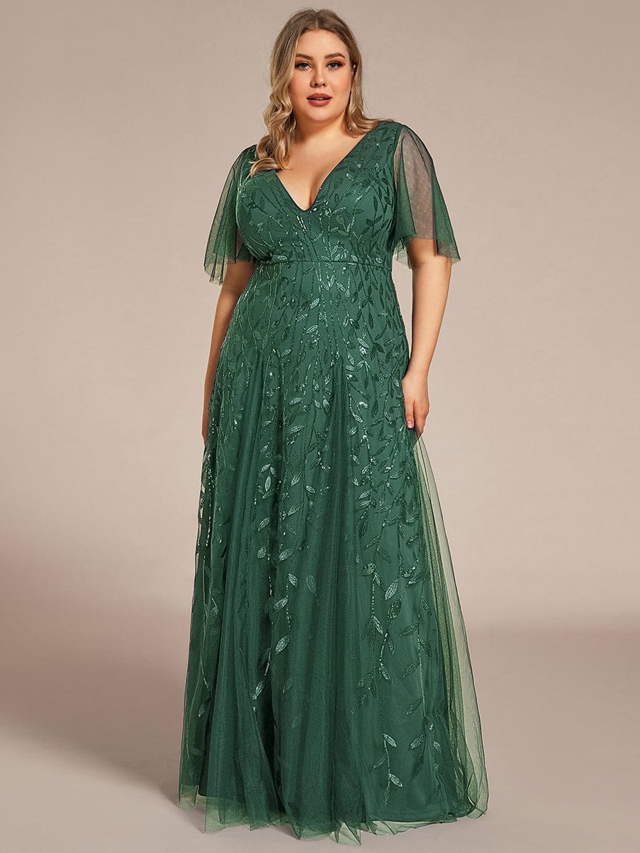 ever ASTRAL|Shimmery Ruffle Sleeves Maxi Sequin Evening Dress