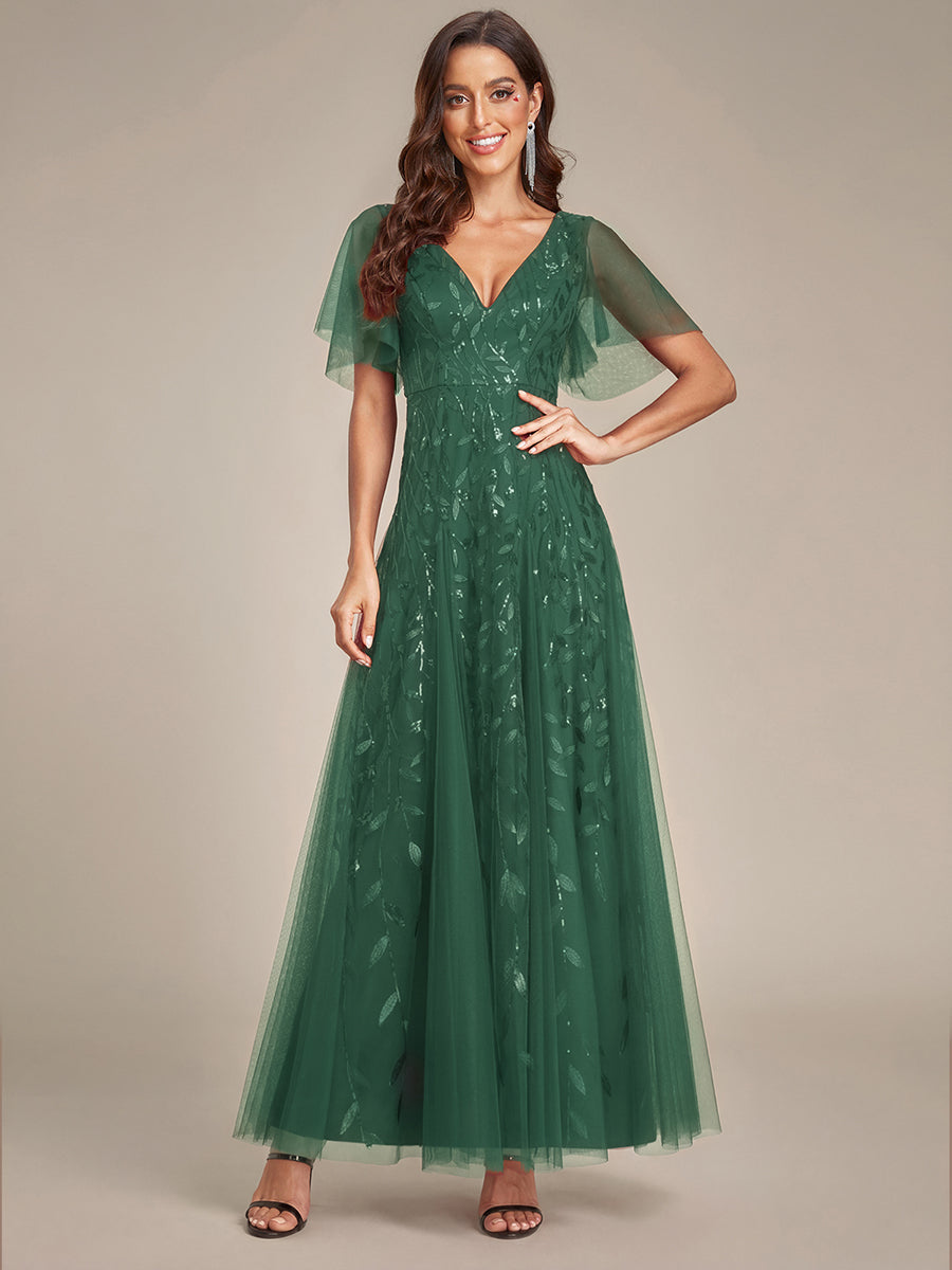 ever ASTRAL|Ruffle Sleeves Leaf Sequin Maxi Bridesmaid Dress