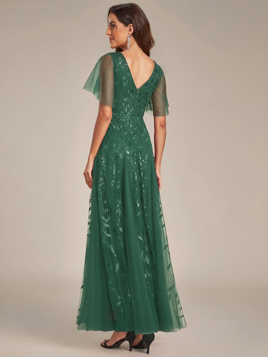 ever ASTRAL|Ruffle Sleeves Leaf Sequin Maxi Bridesmaid Dress