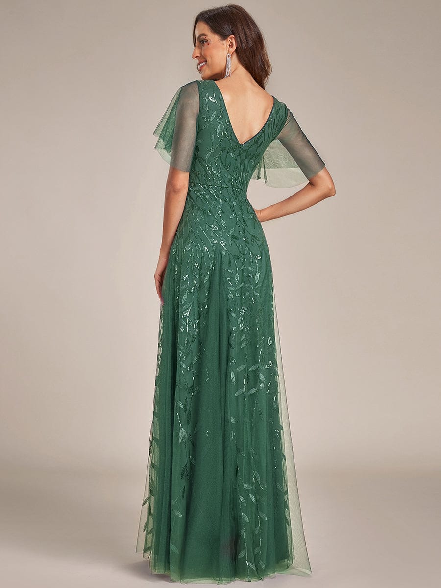 ever ASTRAL|Elegant Ruffle Sleeves Maxi Sequin Mother of the Bride Dress