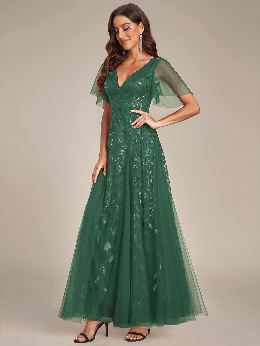 ever ASTRAL|Ruffle Sleeves Leaf Sequin Maxi Bridesmaid Dress