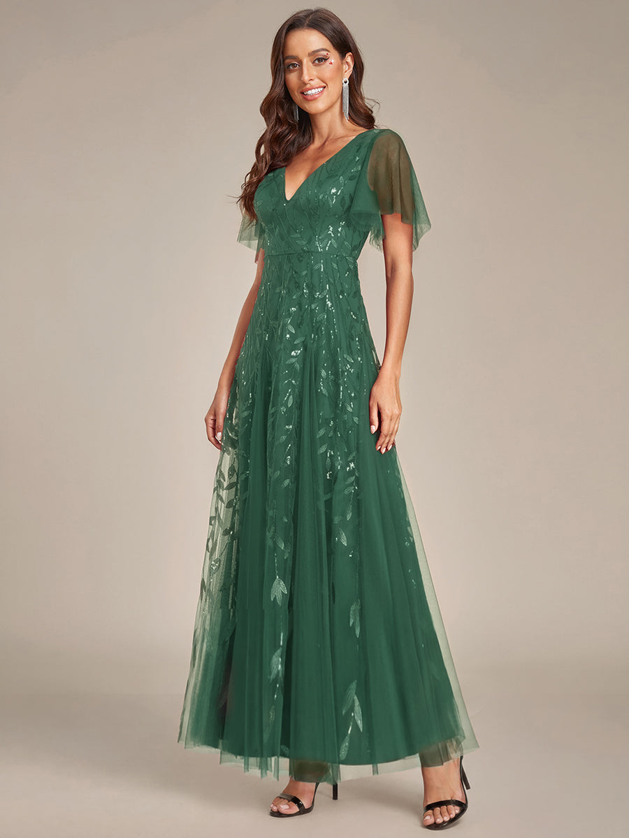 ever ASTRAL|Ruffle Sleeves Leaf Sequin Maxi Bridesmaid Dress