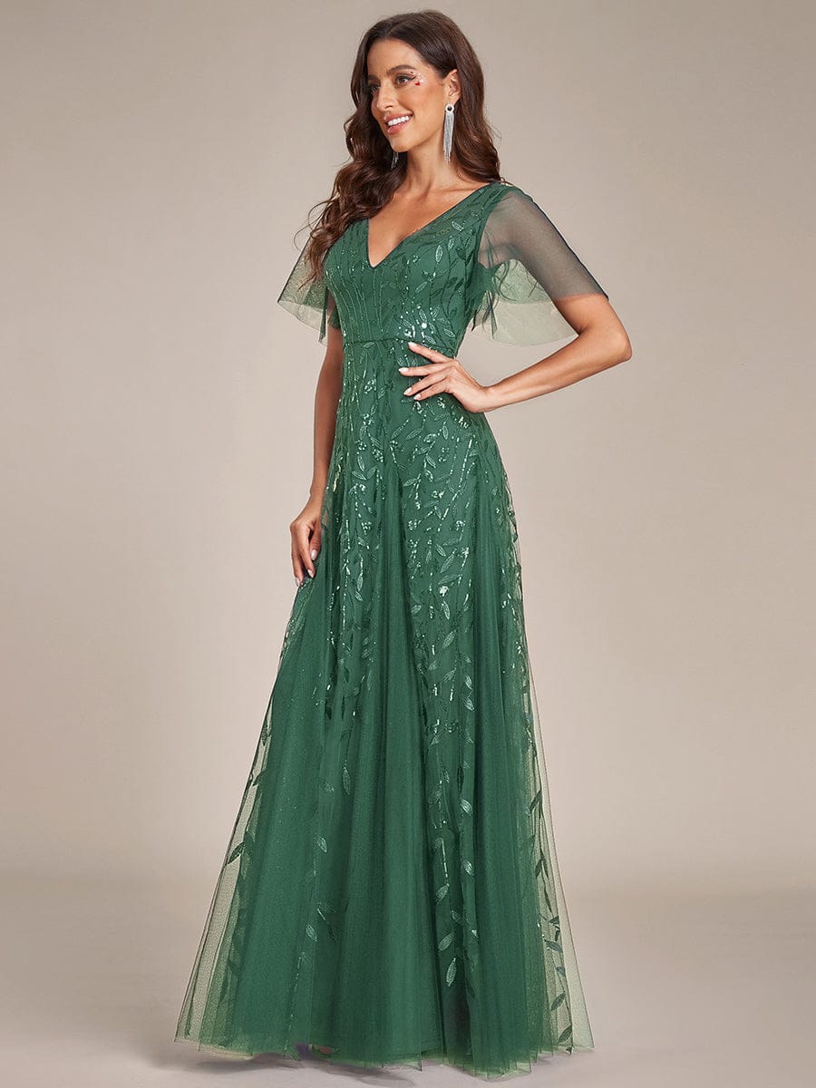 ever ASTRAL|Elegant Ruffle Sleeves Maxi Sequin Mother of the Bride Dress