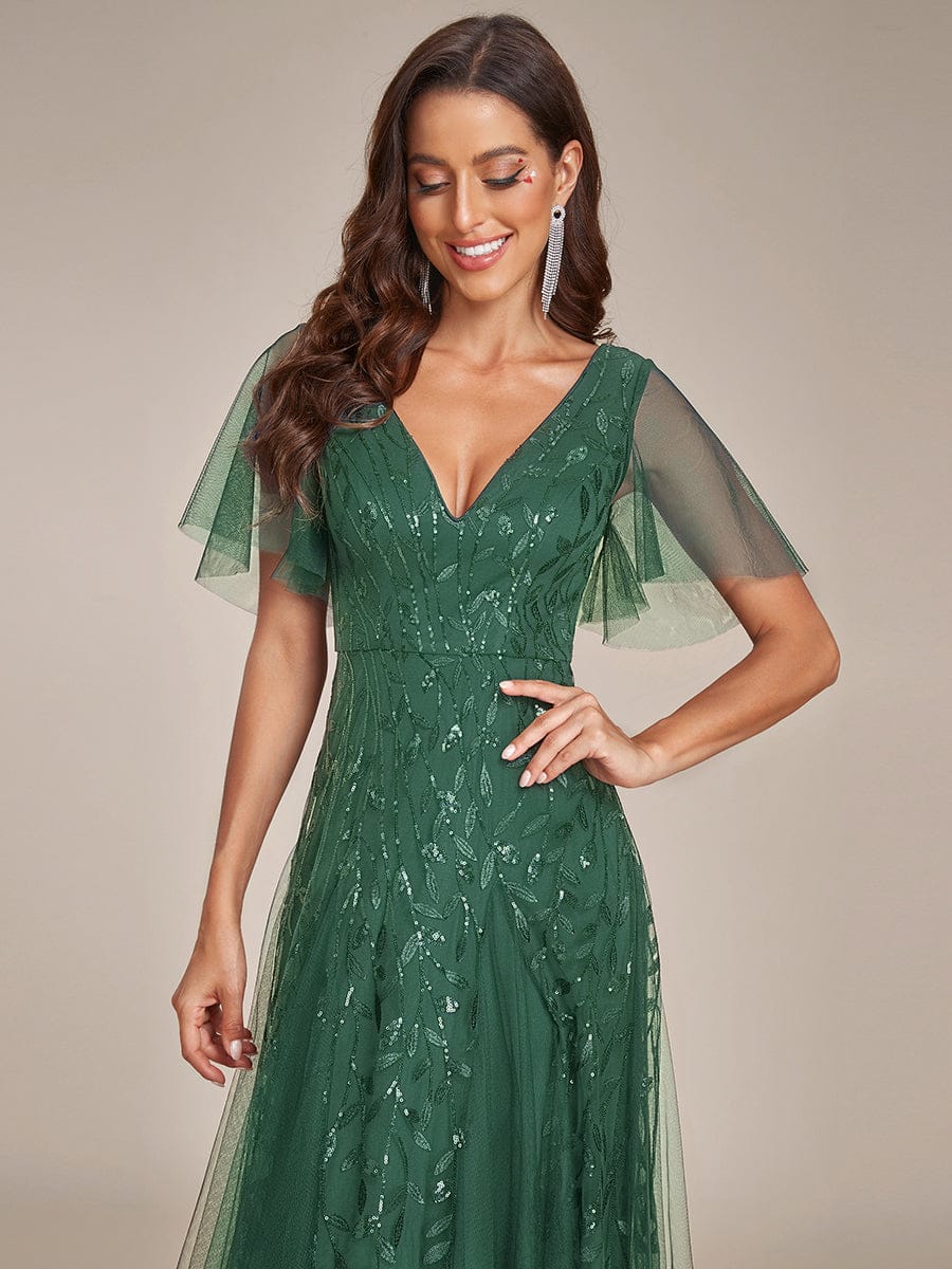 ever ASTRAL|Shimmery Ruffle Sleeves Maxi Sequin Evening Dress