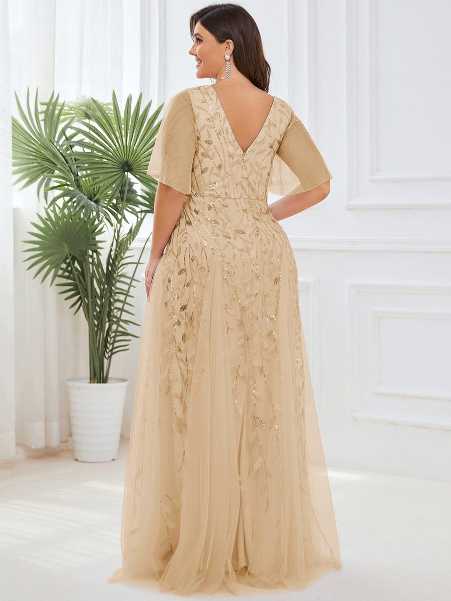 ever ASTRAL|Elegant Ruffle Sleeves Maxi Sequin Mother of the Bride Dress