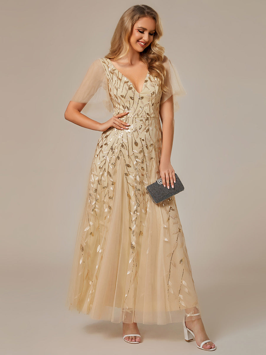 ever ASTRAL|Shimmery Ruffle Sleeves Maxi Sequin Evening Dress
