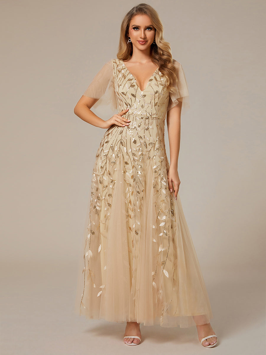 ever ASTRAL|Shimmery Ruffle Sleeves Maxi Sequin Evening Dress