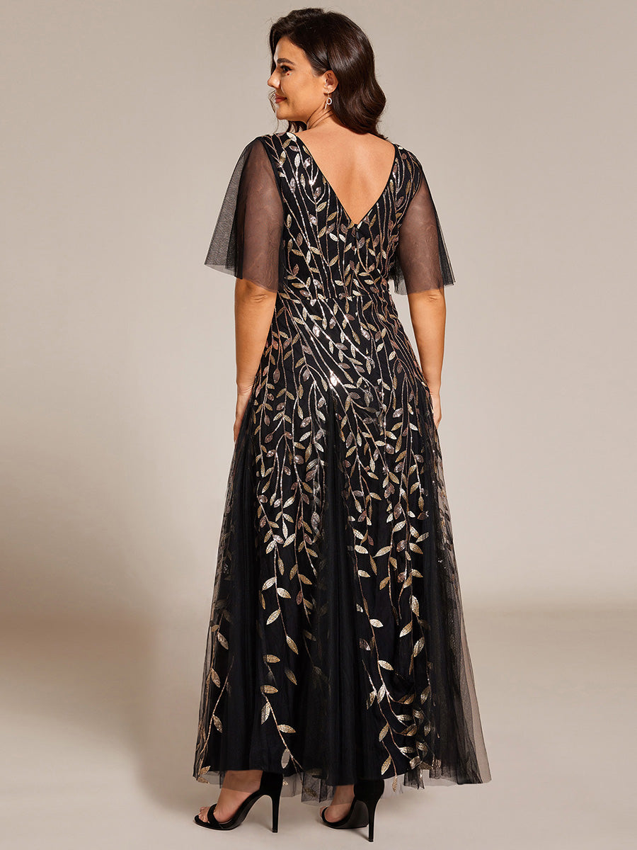 ever ASTRAL|Shimmery Ruffle Sleeves Maxi Sequin Evening Dress