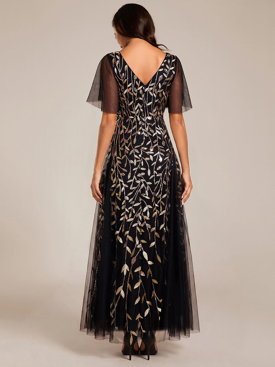 ever ASTRAL|Elegant Ruffle Sleeves Maxi Sequin Mother of the Bride Dress