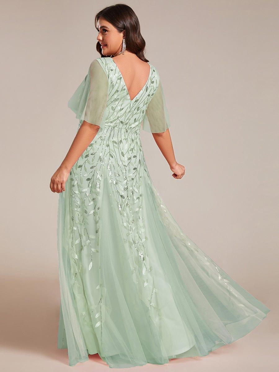 ever ASTRAL|Elegant Ruffle Sleeves Maxi Sequin Mother of the Bride Dress
