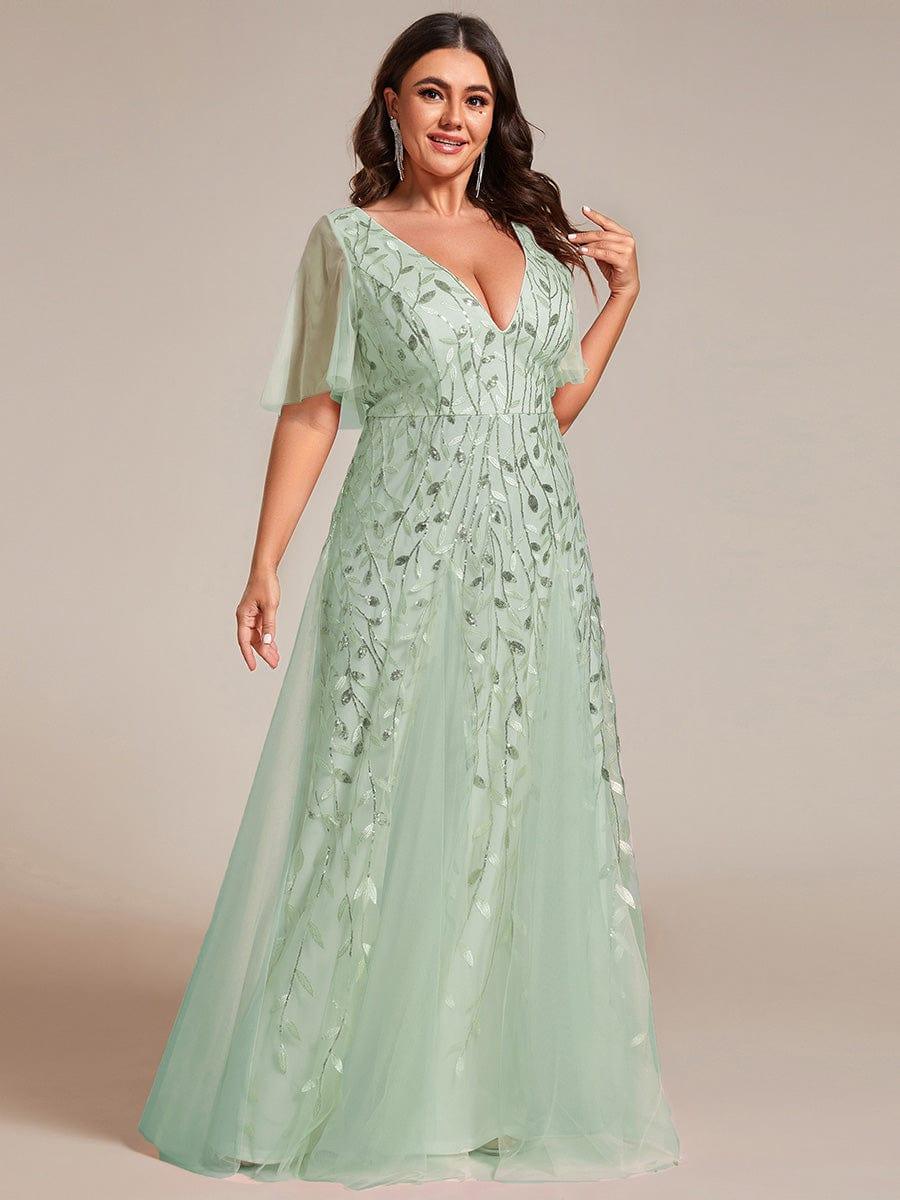 ever ASTRAL|Shimmery Ruffle Sleeves Maxi Sequin Evening Dress