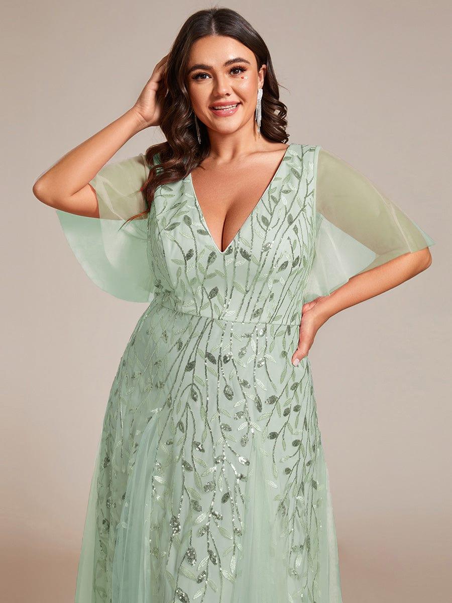 ever ASTRAL|Ruffle Sleeves Leaf Sequin Maxi Bridesmaid Dress