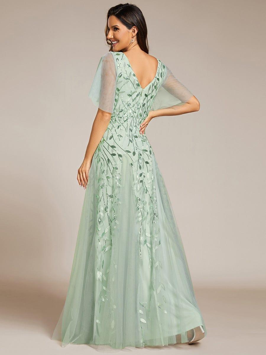 ever ASTRAL|Elegant Ruffle Sleeves Maxi Sequin Mother of the Bride Dress