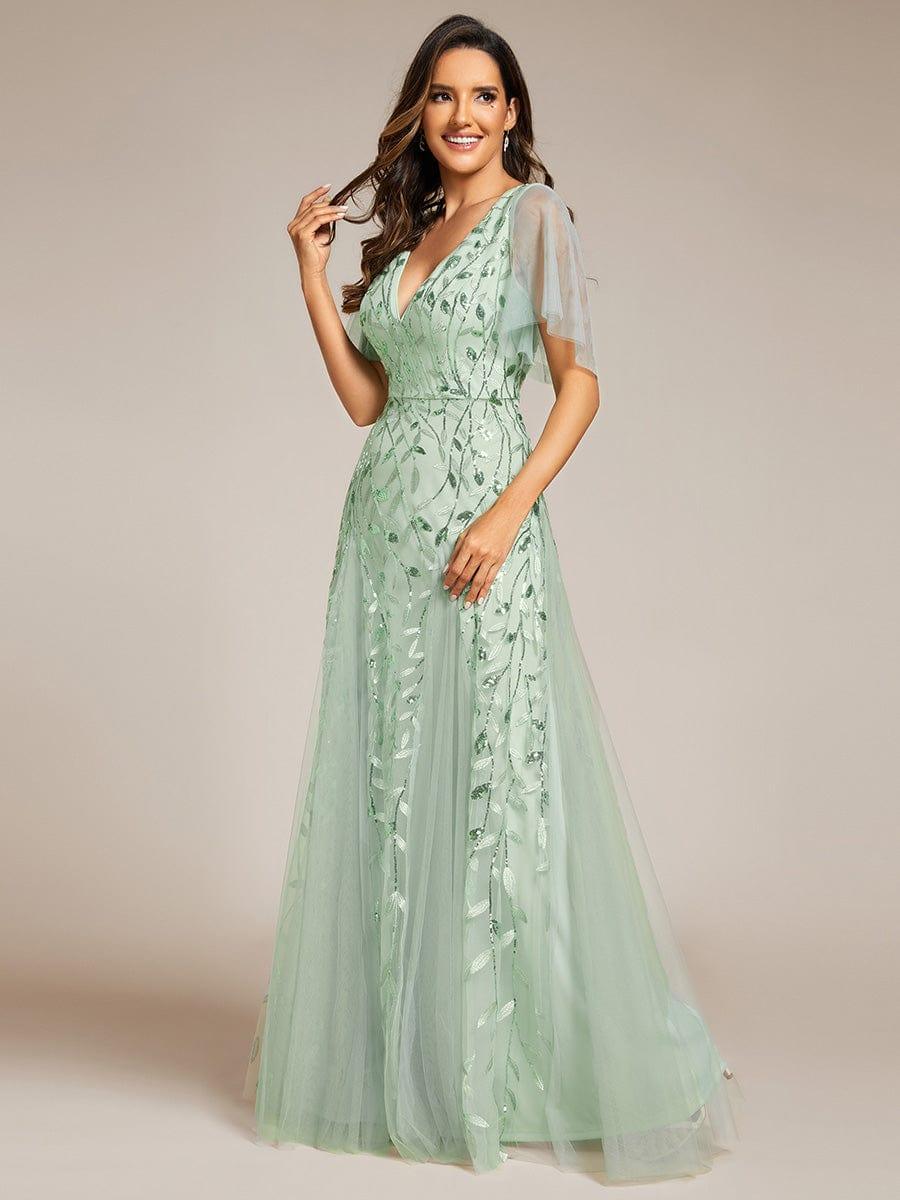 ever ASTRAL|Shimmery Ruffle Sleeves Maxi Sequin Evening Dress