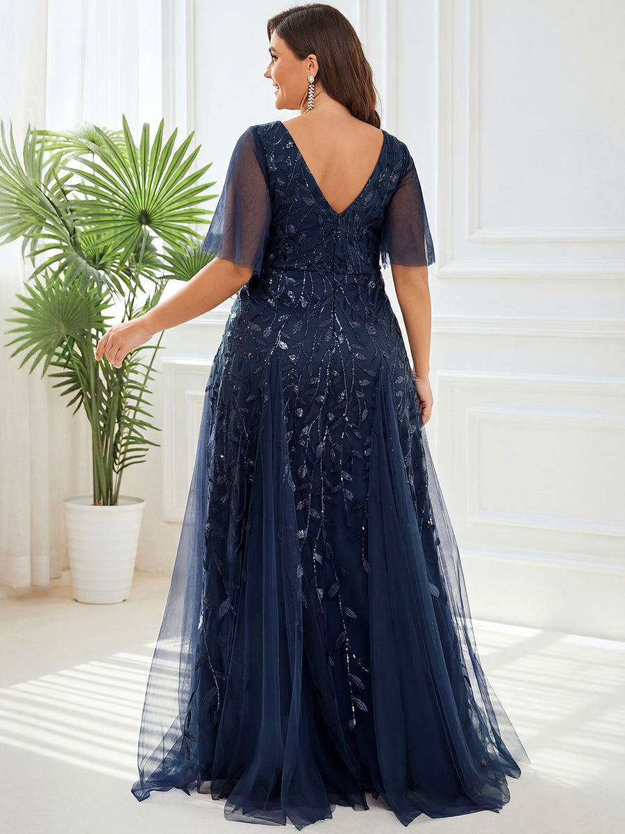 ever ASTRAL|Shimmery Ruffle Sleeves Maxi Sequin Evening Dress