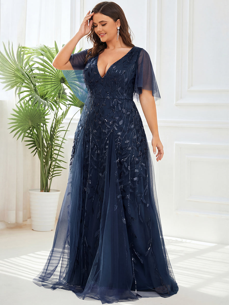 ever ASTRAL|Shimmery Ruffle Sleeves Maxi Sequin Evening Dress