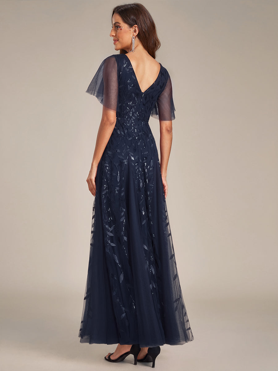 ever ASTRAL|Shimmery Ruffle Sleeves Maxi Sequin Evening Dress