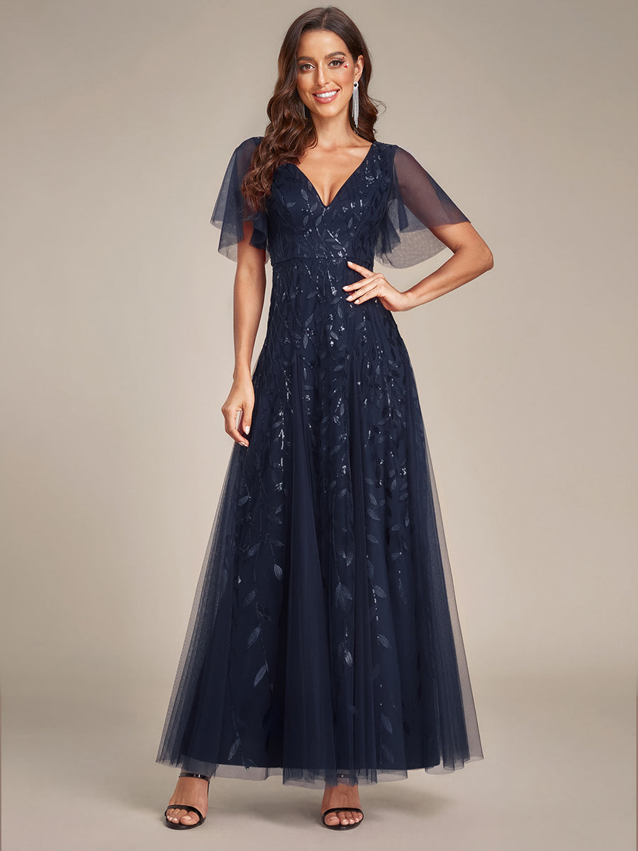 ever ASTRAL|Shimmery Ruffle Sleeves Maxi Sequin Evening Dress