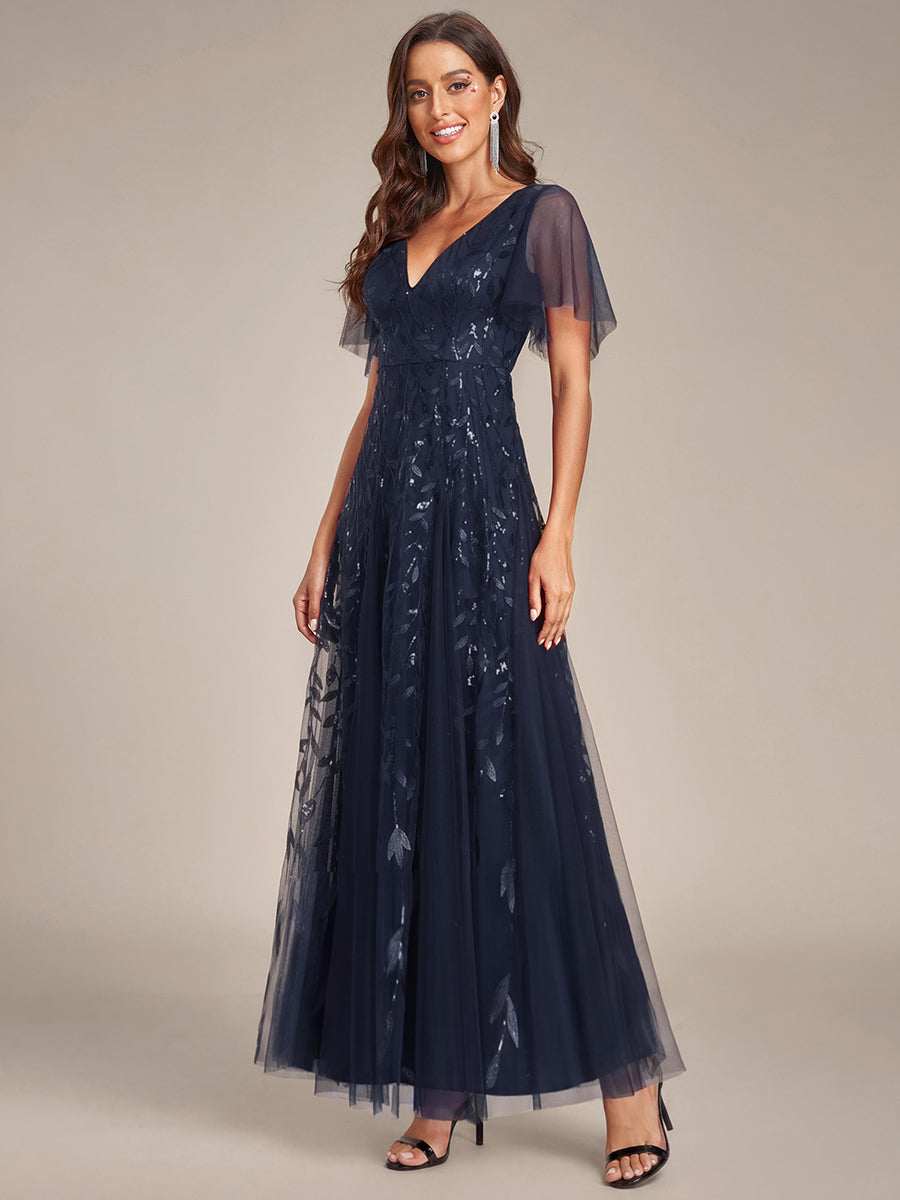 ever ASTRAL|Elegant Ruffle Sleeves Maxi Sequin Mother of the Bride Dress
