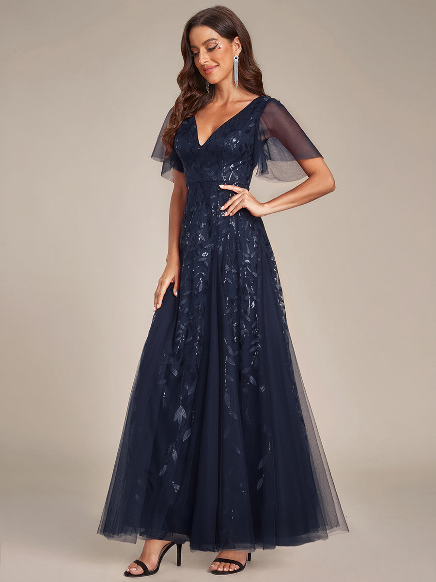 ever ASTRAL|Elegant Ruffle Sleeves Maxi Sequin Mother of the Bride Dress