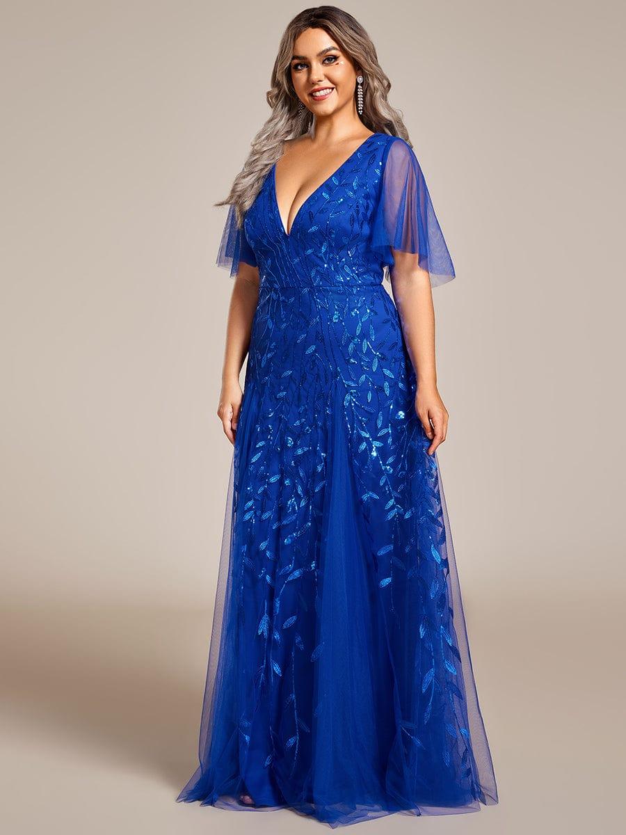 ever ASTRAL|Elegant Ruffle Sleeves Maxi Sequin Mother of the Bride Dress