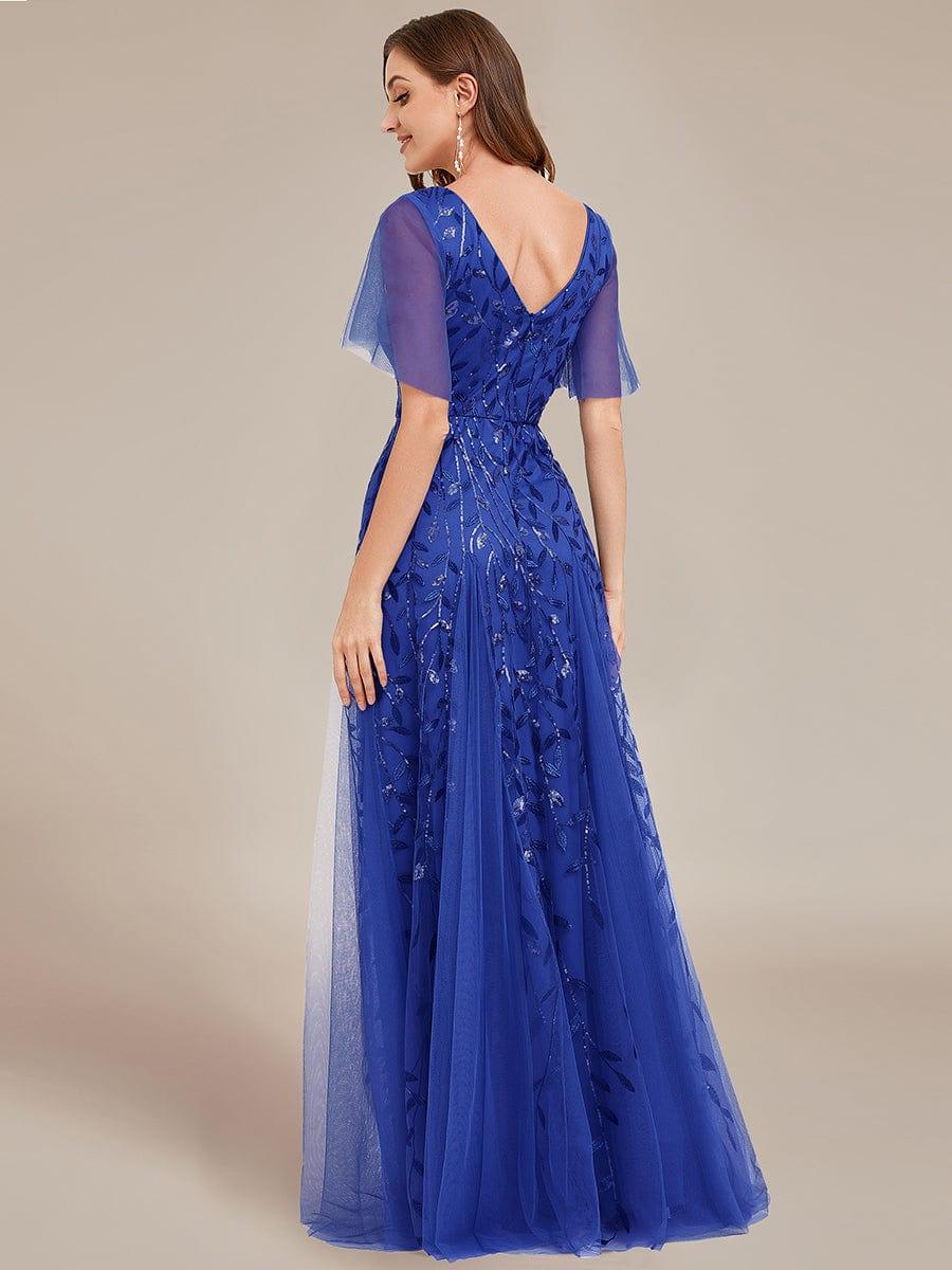 ever ASTRAL|Elegant Ruffle Sleeves Maxi Sequin Mother of the Bride Dress
