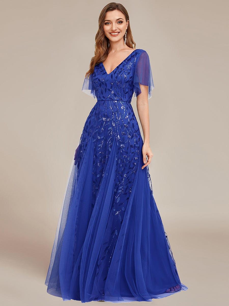 ever ASTRAL|Ruffle Sleeves Leaf Sequin Maxi Bridesmaid Dress