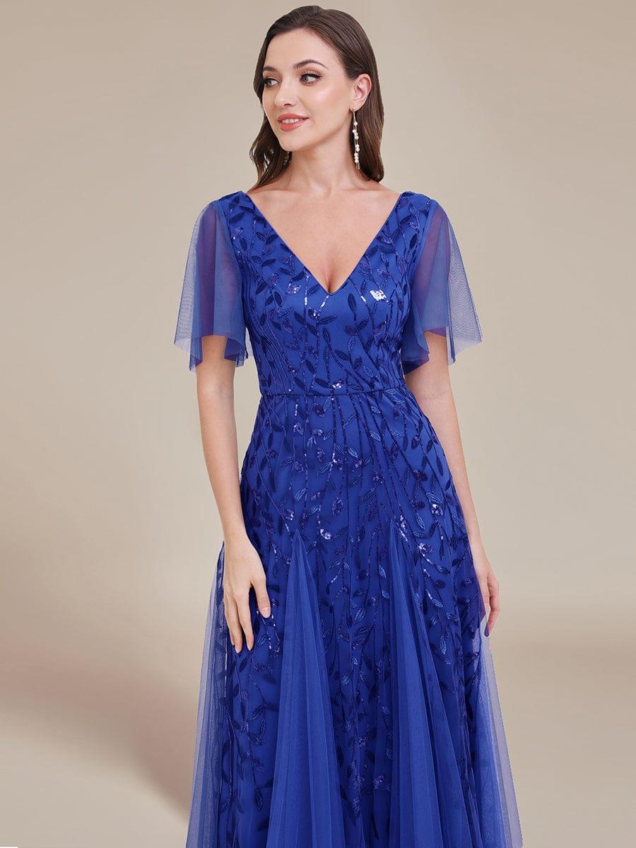 ever ASTRAL|Ruffle Sleeves Leaf Sequin Maxi Bridesmaid Dress