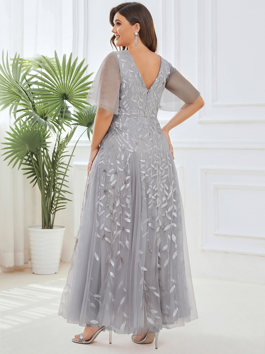 ever ASTRAL|Shimmery Ruffle Sleeves Maxi Sequin Evening Dress