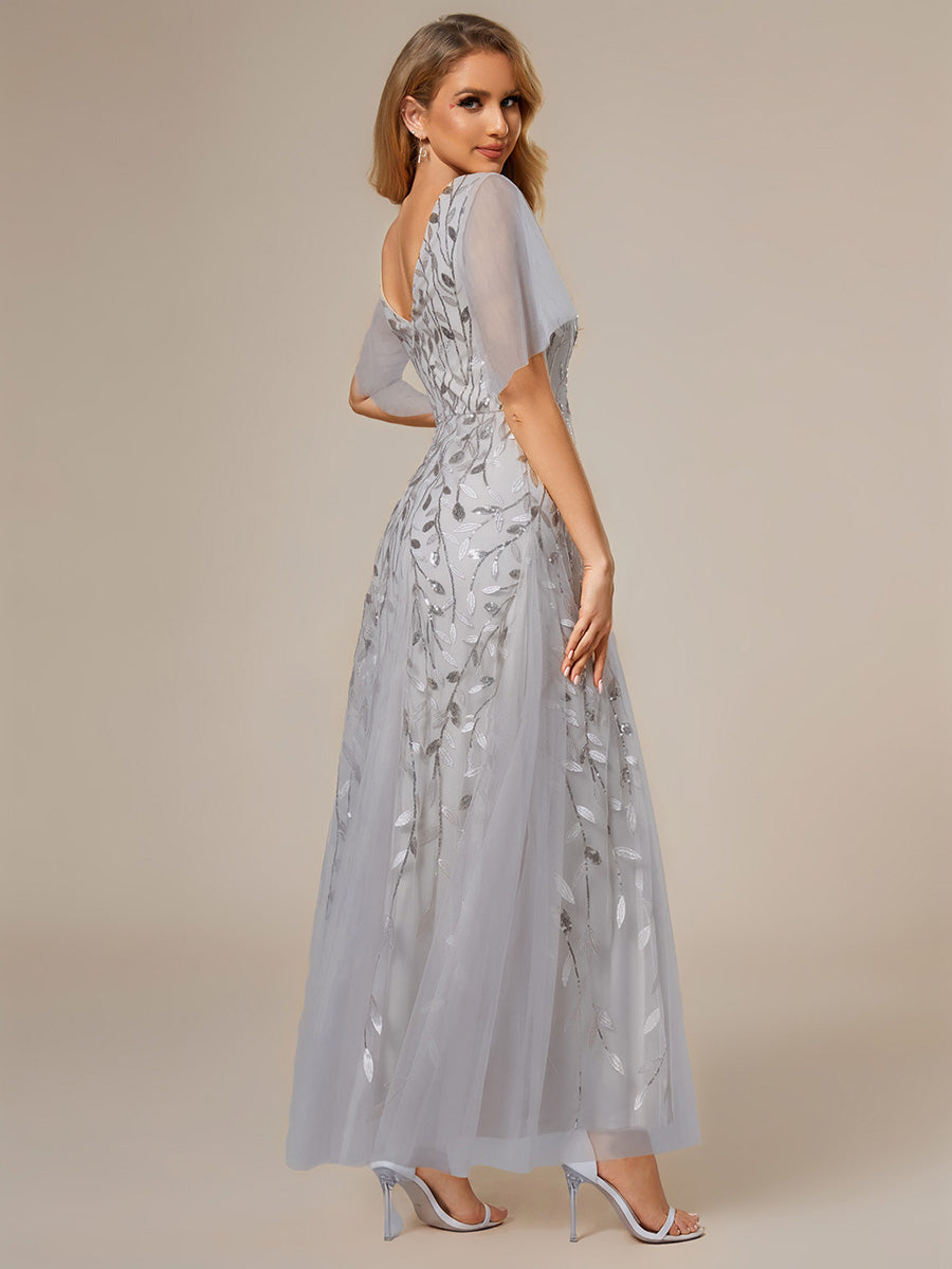 ever ASTRAL|Elegant Ruffle Sleeves Maxi Sequin Mother of the Bride Dress