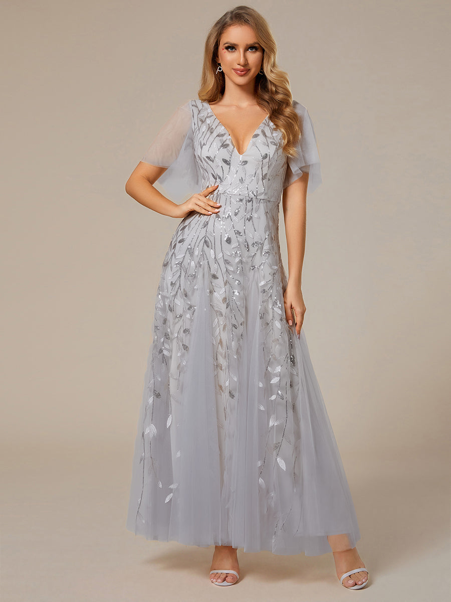 ever ASTRAL|Shimmery Ruffle Sleeves Maxi Sequin Evening Dress