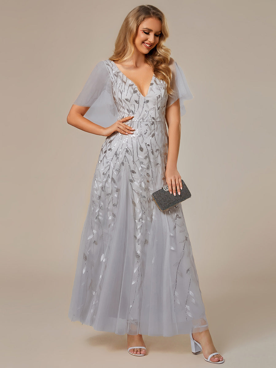 ever ASTRAL|Elegant Ruffle Sleeves Maxi Sequin Mother of the Bride Dress