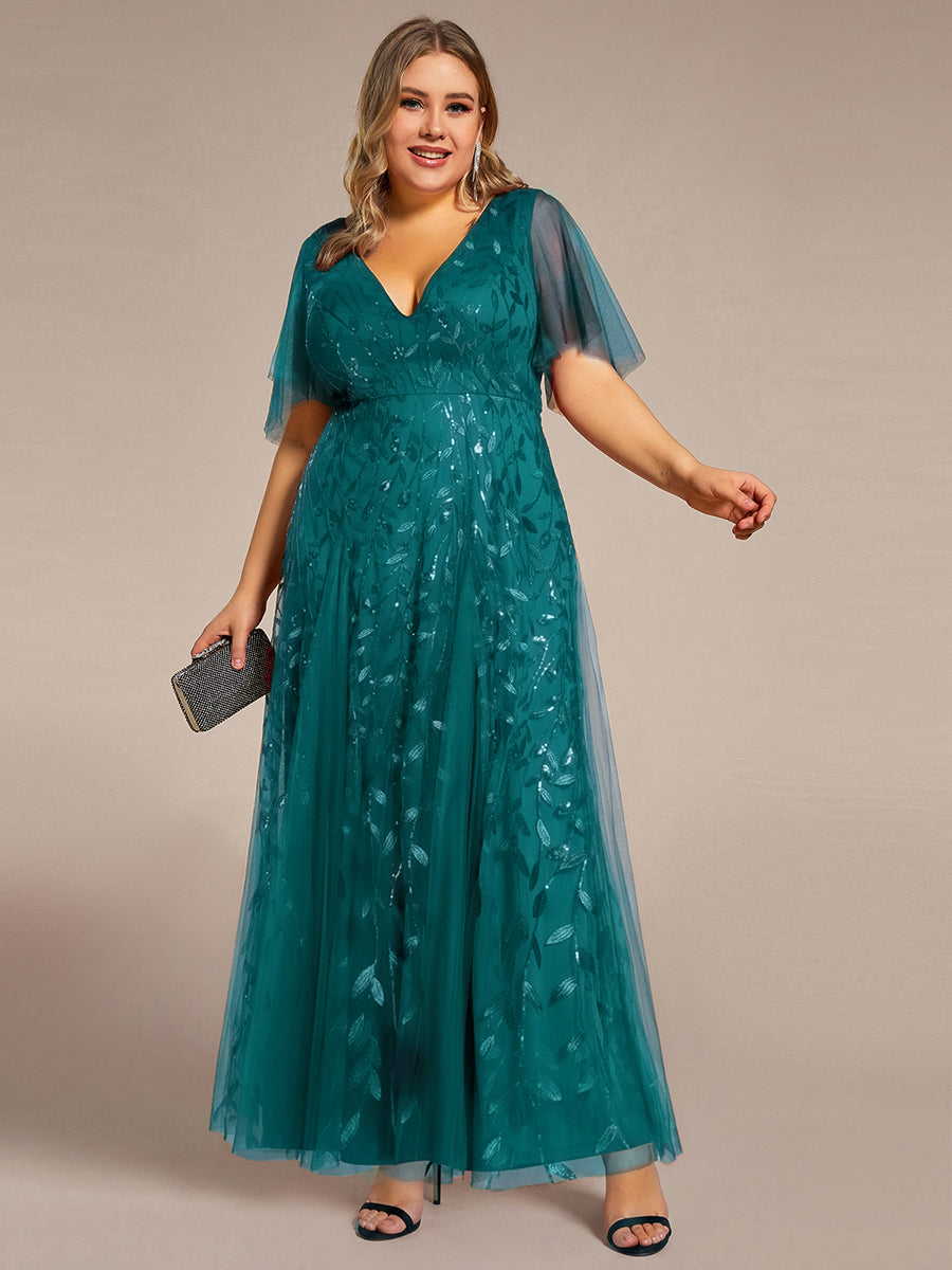 ever ASTRAL|Elegant Ruffle Sleeves Maxi Sequin Mother of the Bride Dress