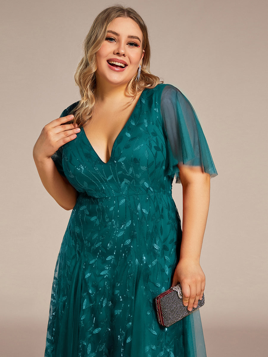 ever ASTRAL|Elegant Ruffle Sleeves Maxi Sequin Mother of the Bride Dress