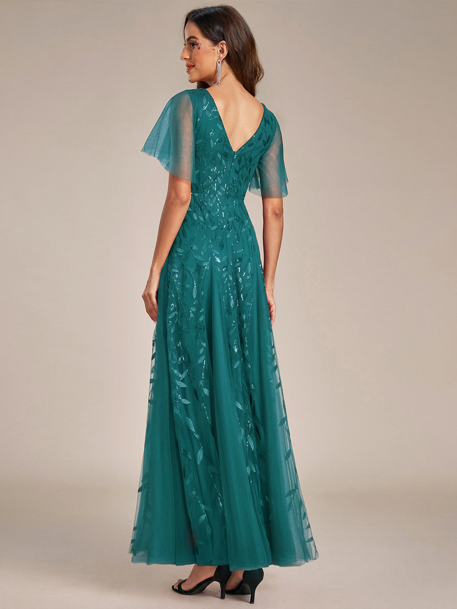 ever ASTRAL|Shimmery Ruffle Sleeves Maxi Sequin Evening Dress