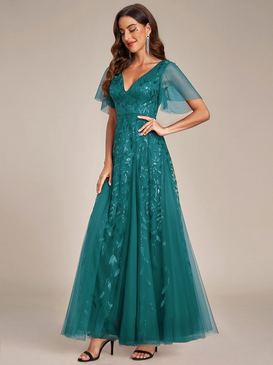 ever ASTRAL|Shimmery Ruffle Sleeves Maxi Sequin Evening Dress